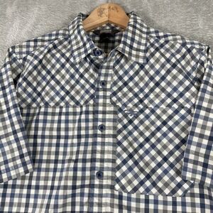 Outdoor Research Discovery Shirt Mens Large Blue Gray Gingham Check Short Sleeve